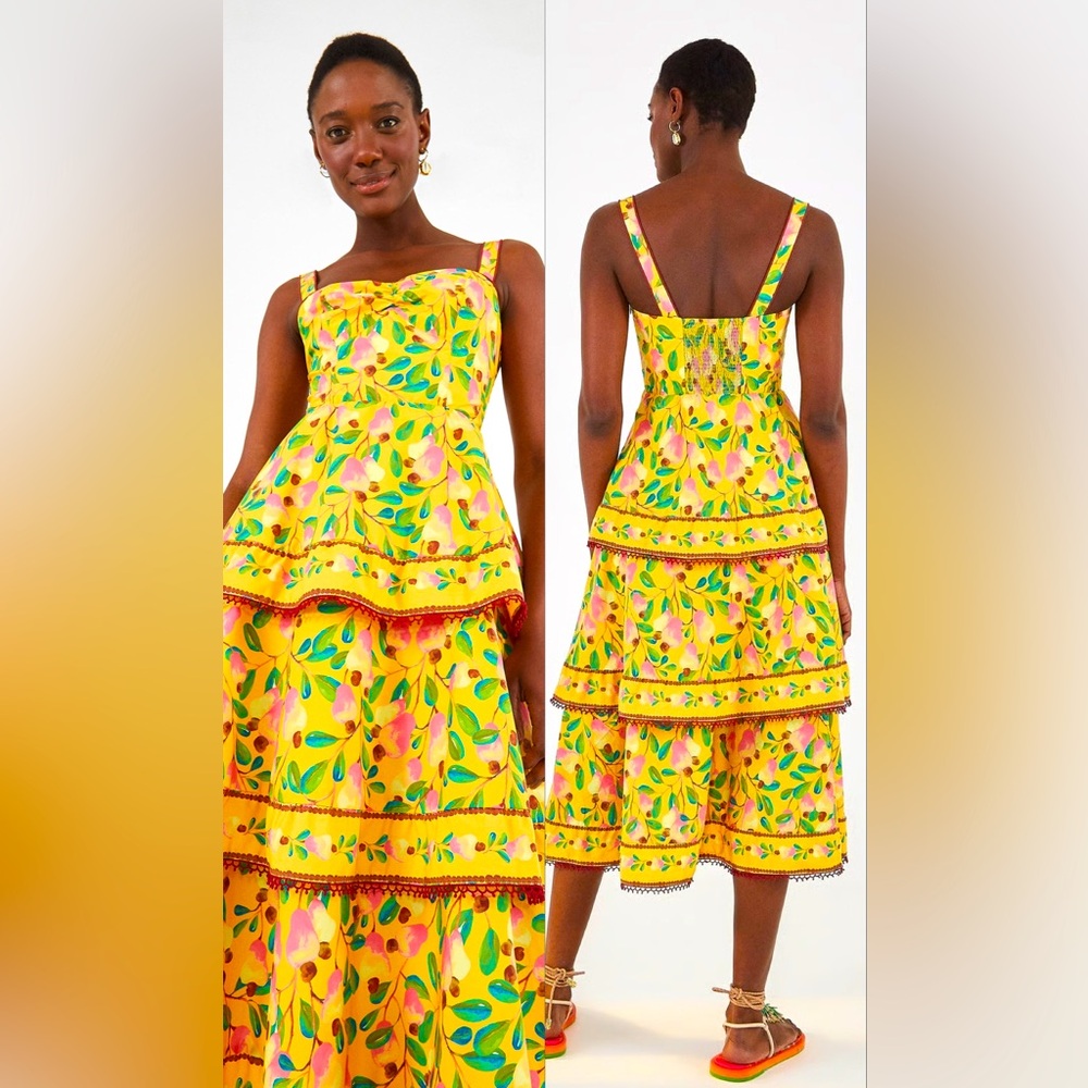 Farm Rio Cashew Tiered Midi Dress